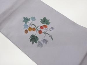 縮緬地手描き花葉模様名古屋帯